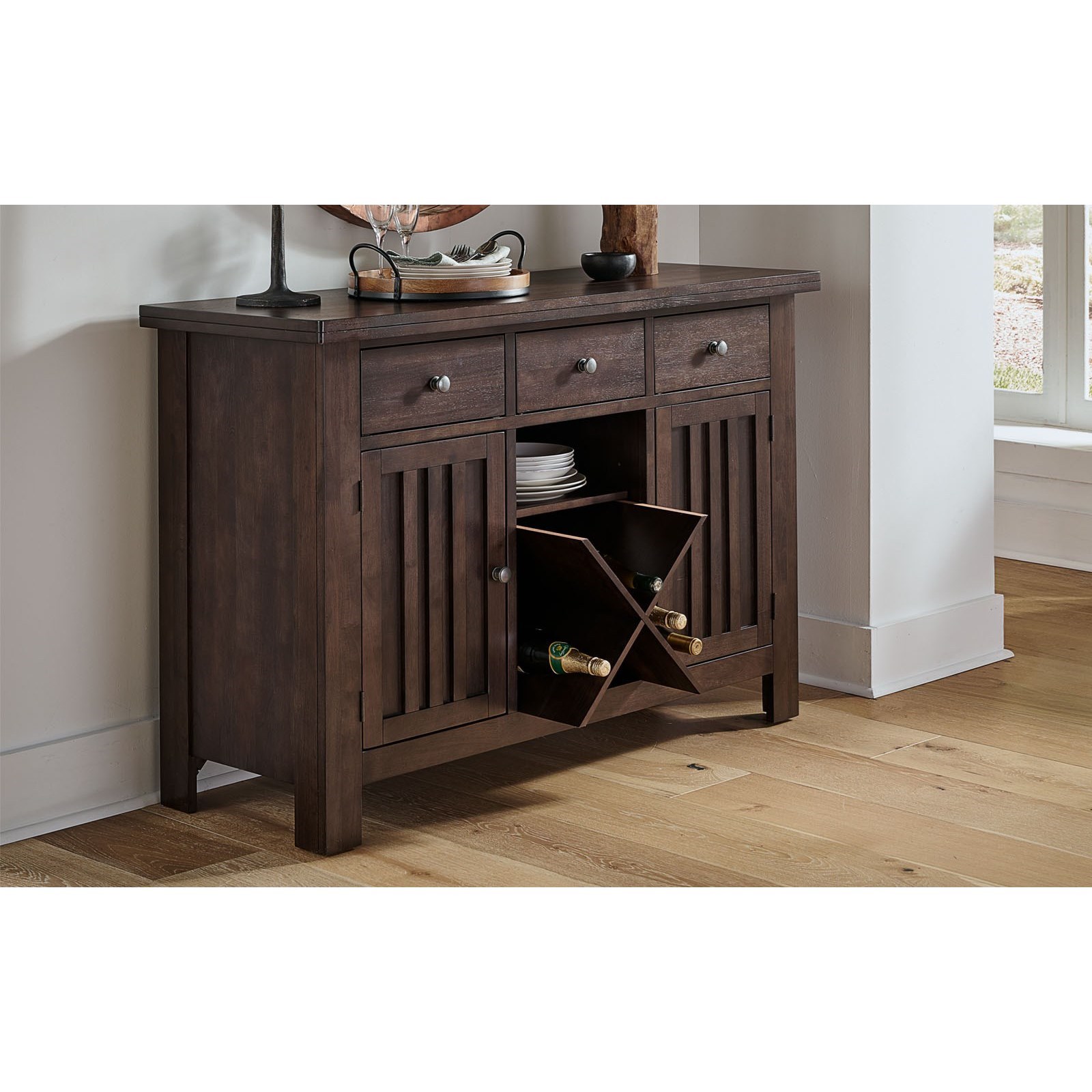AAmerica Bremerton Solid Wood Transitional 3Drawer Server with Built